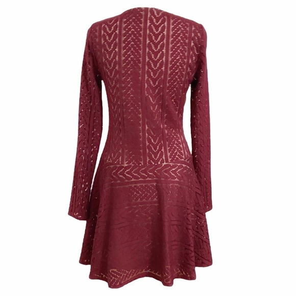 Bcbgmaxazria KINLEY BURGUNDY LONG SLEEVE V-NECKLINE SKATER MINI DRESS - Picture 4 of 13